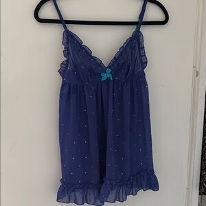 🎀 Vintage 🎀 Victoria's Secret Sheer Polka Dot Blue Chemise Teddy Size Medium